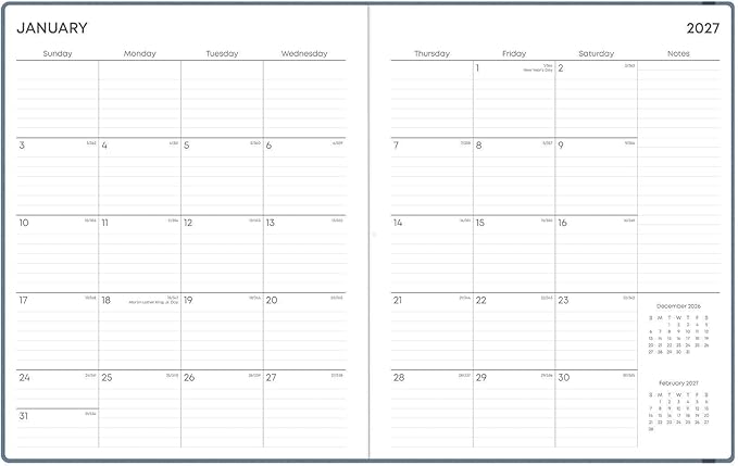 Blue Sky 2027 15-Month Weekly and Monthly Planner Calendar, October 2026 - December 2027, 8” x 10”, Fabric Wrapped Greyboard Cover, Lay-Flat Book Binding, Includes Penloop and Extra 15 Sheets of Notes, Steel Blue