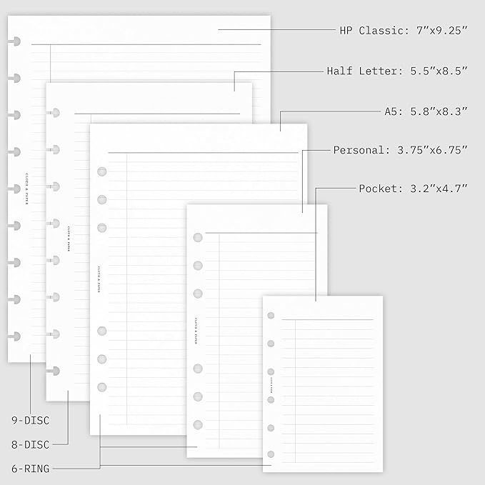 Cloth & Paper 2026 Dated Daily Planner Inserts - Monday Start | A5 Size 5.8 x 8.3 Inches | 6 Ring Planner Refills | 2 Days Per Page | Minimalist Daily Organizer Pages | Heavyweight Paper