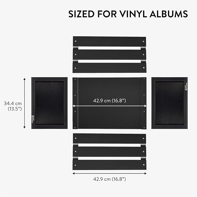 Big Fudge Wood Record Crate - Vinyl Album Storage Holder Box Wooden Case with Chalkboard Sign Board - Vinyl Record Storage Box for up to 80 LP Records