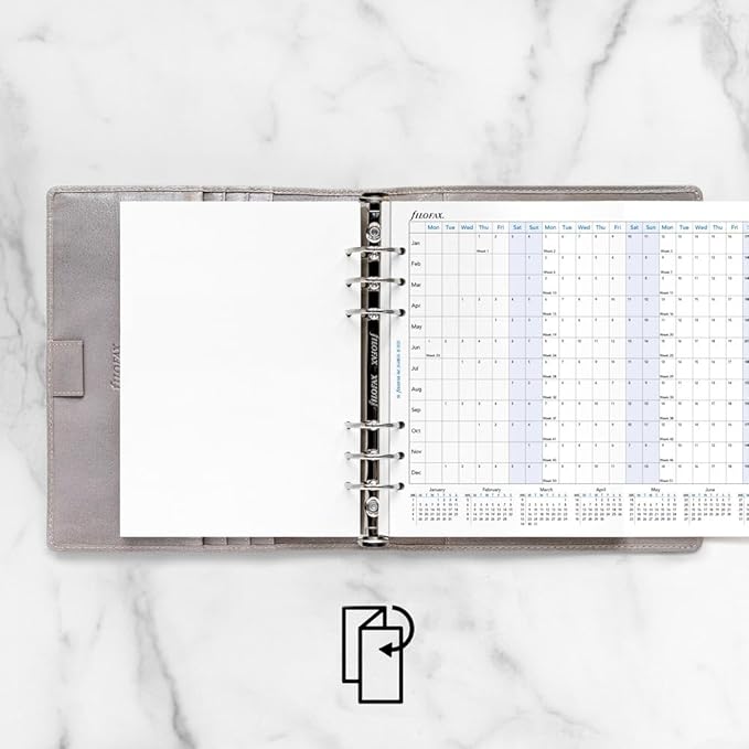 Filofax Calendar Diary Refill, A5 Size, Horizontal Year Planner, White Paper, English, 2026 (C68506-26)