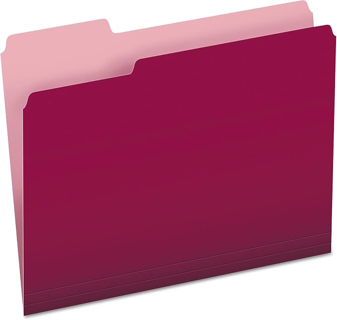 Pendaflex Colored File Folders, 100 Pack, Letter Size (8.5" x 11"), 3 Tabs, Burgundy, Light Interiors for Clearer Labels & Fewer Misfiles, A Colorful Way to Organize Projects