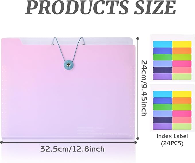 2Pcs 8 Pockets Expanding File Folders, A4 Size Accordion File Organizer with Labels, Aesthetic Plastic Document Organizer for School and Office Supplies (Blue & Pink)