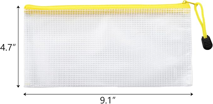 Hedume 50 Pack 10 Colors Zipper Mesh Pouch, A6 (9.1 x 4.7 inches) Zipper Pouch Waterproof Plastic Zip File Bags, for Bills, Cosmetics, Travel Storage and Office Supplies