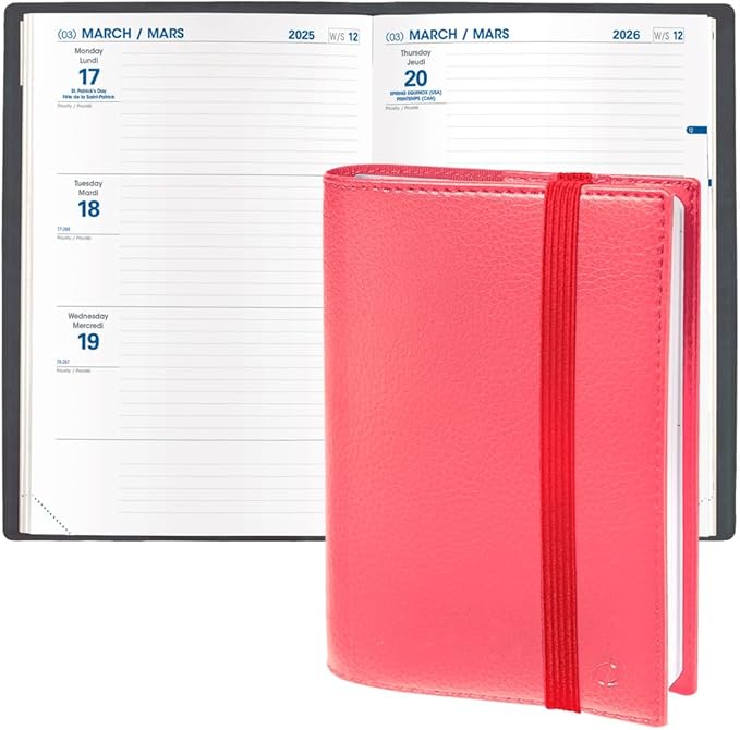 Quo Vadis 2026 Hebdo - Bi-Lingual (EN/FR) - Weekly/Monthly Planner - 12 Months, Jan. to Dec. - 6 1/4 x 9 3/8" - Grained Faux Leather Kali Blush Covers - Productivity Time Management Organizer