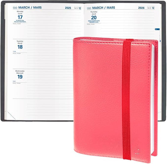 Quo Vadis 2026 Hebdo - Bi-Lingual (EN/FR) - Weekly/Monthly Planner - 12 Months, Jan. to Dec. - 6 1/4 x 9 3/8" - Grained Faux Leather Kali Blush Covers - Productivity Time Management Organizer