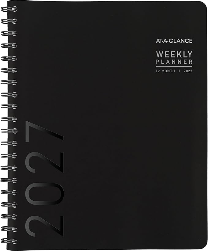 AT-A-GLANCE 2027 Appointment Book Planner, Weekly & Monthly, 8.25" x 11", Half-Hourly, Contemporary, Black (70950X0527)