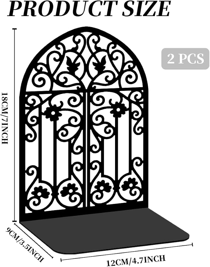 2 Pcs Vintage Door Bookends, Metal Decorative Bookends for Shelves, Heavy Duty Book Holders Suitable for Multiple Scenarios, Black