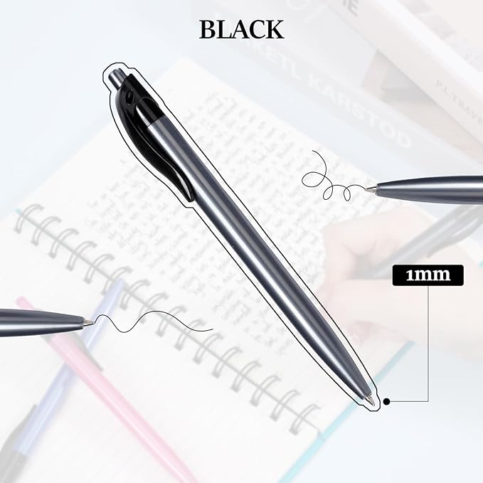 Retractable Black Ballpoint Pen Pack of 100 Black Pens Bulk for Smooth Writing 1.0mm Medium Black Ink Pen, Click Pens with Comfort Grip, Idea for Journaling, Planner, Note Taking Office School