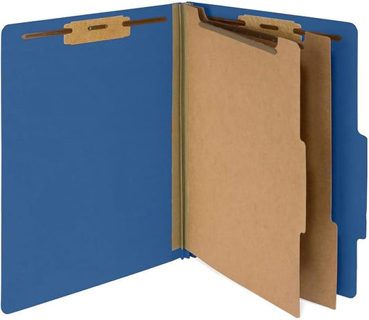 10 Blue Classification Folders with Dividers - Employee Personnel File Folders – 2'' with Two Prong File Folders for Medical, Law Files - Pressboard Classification Folders 2 Dividers Letter Size
