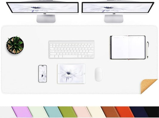 AFIING Cork Desk Mat 55" x 17", Dual-Sided Natural Cork & PU Leather Desk Pad, Non-Slip Waterproof Large Mouse Pad for Office, Home & Gaming (White)