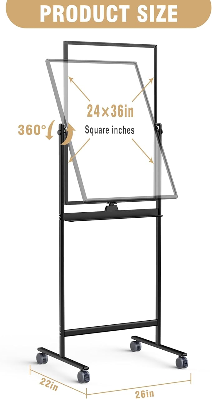 Rolling Whiteboard/w Height Adjustable, Mifuro 24 X 36 Large Portable Dry Erase Board with Stand and Wheels for Office,Classroom &School, Black