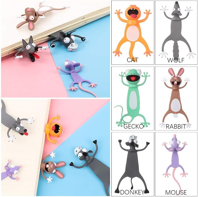 Cartoon Bookmarks, 3D Stereo Wacky Animal Book Mark, Ouch Series, PVC Funny Cute creatived Gifts (Gecko)