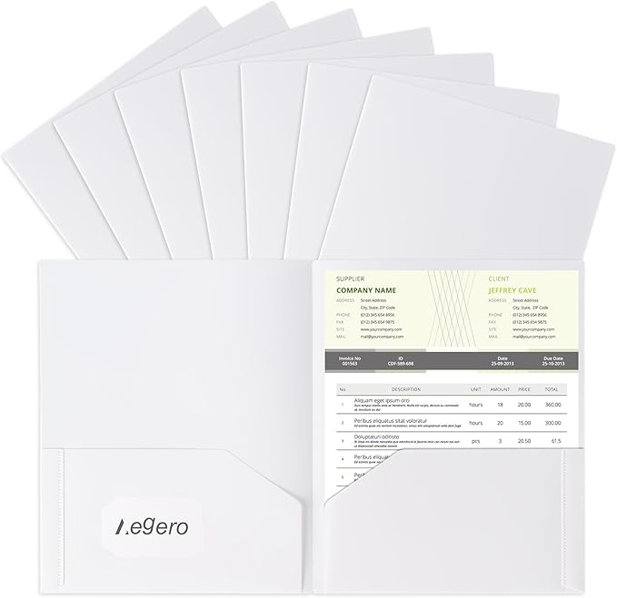 Aegero Plastic Folders with Pockets (7 Pack, Milky White), Durable Heavy Duty File Folders with Business Card Slot, 2-Pocket Folder for Schoolwork & Office,Letter Size