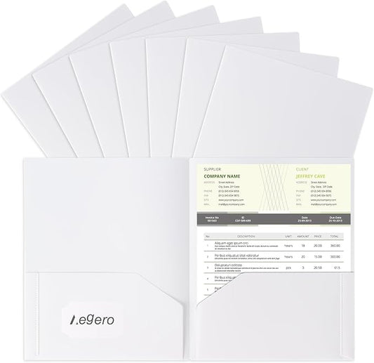 Aegero Plastic Folders with Pockets (7 Pack, Milky White), Durable Heavy Duty File Folders with Business Card Slot, 2-Pocket Folder for Schoolwork & Office,Letter Size