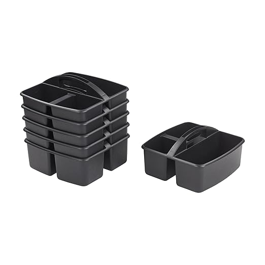 ECR4Kids 3-Compartment Small Plastic Caddy, Multipurpose Organization, Black, 6-Pack