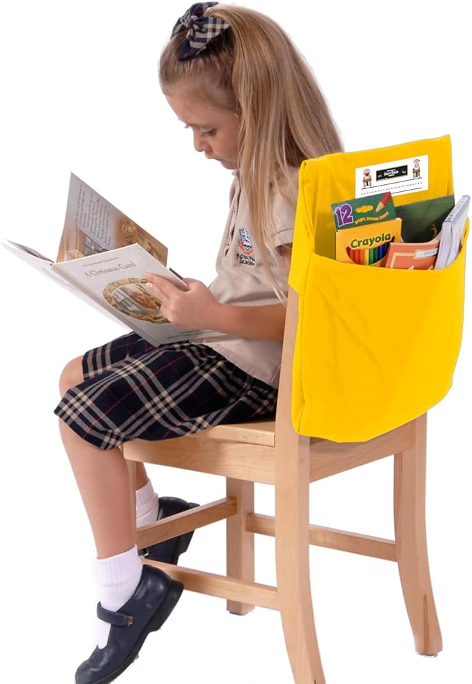 Seat Sack Large Chair Storage Pocket - 17 Inches, Yellow - Perfect Organizer for Classroom Chairs, Durable and Spacious Chair Pocket for Classroom Storage and Organization