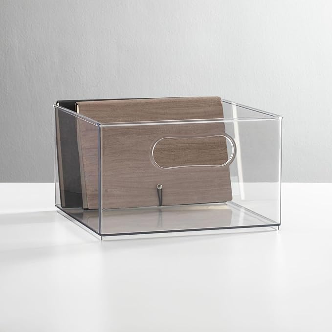 mDesign Deep Plastic Stackable Storage Organizer Container Bin, Office Organization for Filing Cabinet, Cupboard, Shelves, and Desk - Holds Notepads, Pens, Pencils - Ligne Collection, 6 Pack, Clear