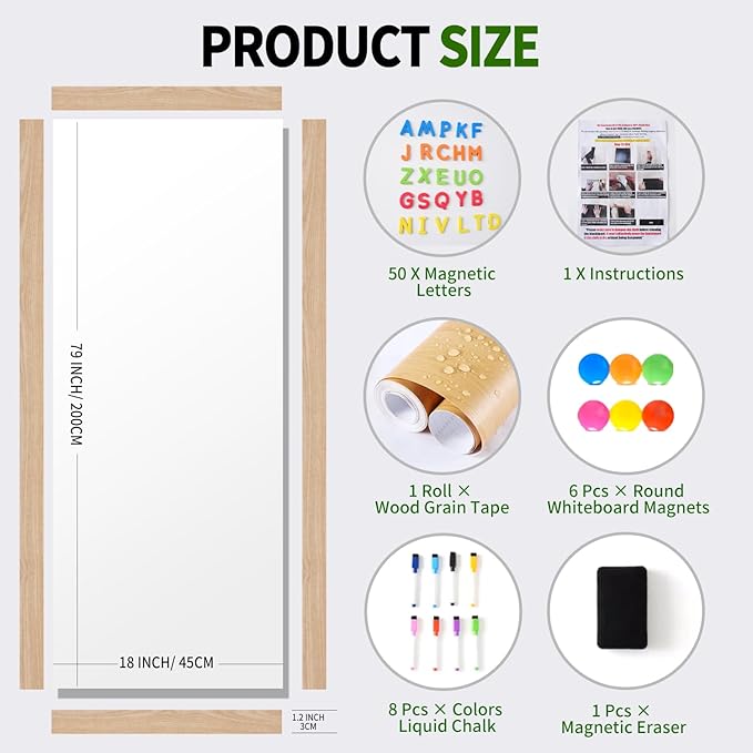 Magnetic Dry Erase Whiteboard Paper 50 x 18 Inch, Self Adhesive White Board Sticker for Wall, Peel and Stick Wallpaper With 50 Magnetic Letters, for Home Office School