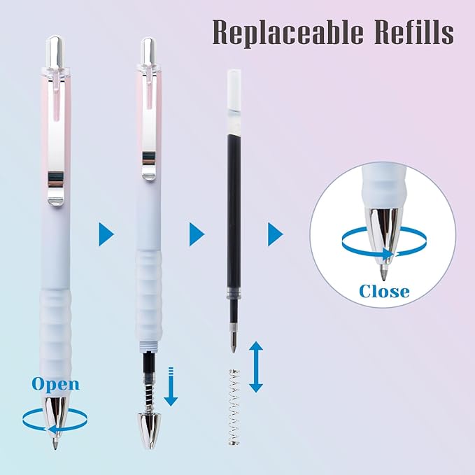 Aisibeiger Gel Pens Fine Point 0.7mm Black Ink Gel Pen Retractable Cute Pens for Smooth Writing School Office Supplies, Pack of 18