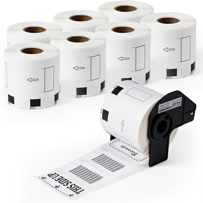 Compatible with Brother DK-1209(1.1” x 2.4”) White Paper Label, Address Barcode Die-Cut Work with QL-600 QL 810w QL 820NWB Printers (8 Rolls + 1 Frame)