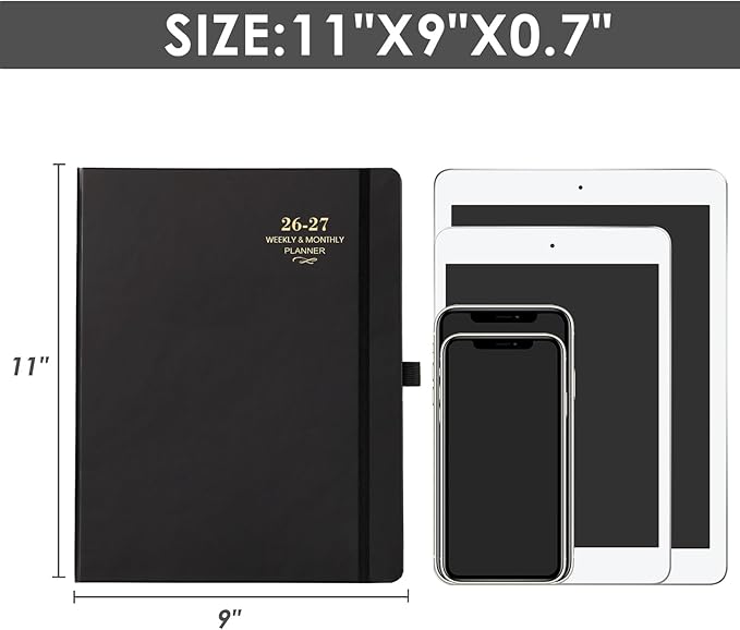 Planner 2026-2027 - Planner Weekly and Monthly 2026-2027, JUL 2026 - JUN 2027, Calendar Planner with Hardcover, Thick Paper, Back Pocket, Notes Pages, Pen Loop (9" x 11") - Black