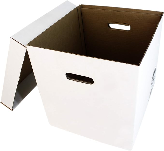 Durable 12 inch Vinyl Record Storage Box - Heavy-Duty Cardboard Construction with Removable Lid - Holds Up to 90 Records Each - Built Tough for Long-Term, Secure Archival Storage - #12BC13