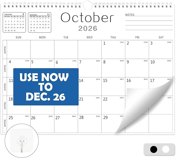 2026 Calendar Wall Calendar from July 2025 to December 2026,18 Months Wall Hanging Calendars with Thick Paper for Office Home School(White,14.7x11.5 inch)