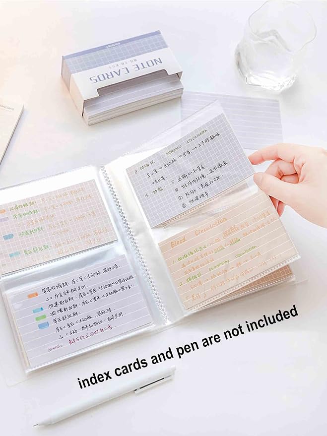 3x5 Index Cards Clear Plastic Holder Organizer Pouches Book Binder 40 Page Hold 160 Cards 2 Pack