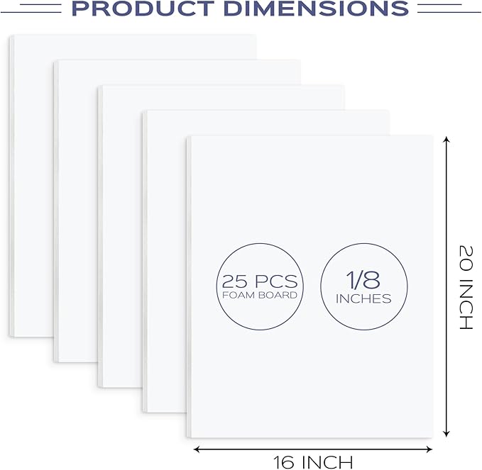 Golden State Art 25 Pack 16x20 Foam Boards 1/8 Inch Thickness White Foam Poster Boards for Presentation Signage Sheet for School Crafts Office Art Projects