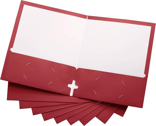 10 Pack Two Pocket Folders, Red, Strong Thick Paper Folders, for Letter Size, by ACTIVITYya