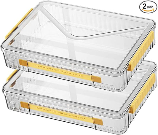 2 Pack Document Storage Clear Plastic Storage Boxes with Lids Stackable Storage Bins Paper Storage Box Containers for Organizing A4 File Paper, Document, Photo, Scrapbook