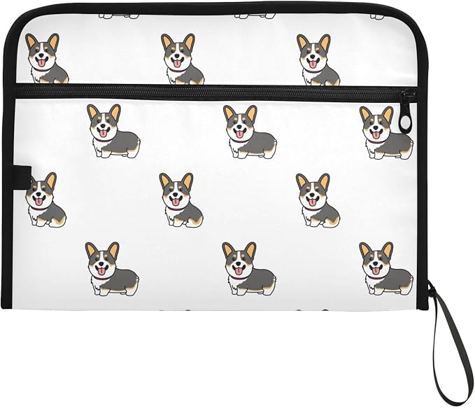 Corgi Tricolor Dog Cartoon File Folders,Plastic Folders with 13 Pockets,Expandable File Folder for Documents School Students Office,Aesthetic Folder with Labels A4 Letter Size