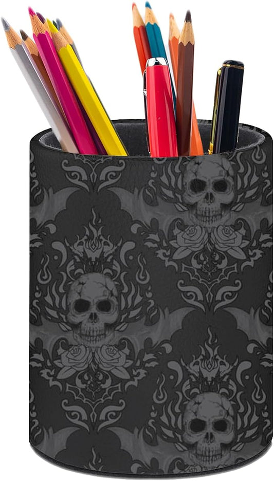 Gothic Skull Pen Holder Pencil Organizer Cute Pencil Cup Desk Decor Makeup Brush Holder PU Multifunctional Office Suppliesfor Home Classroom School