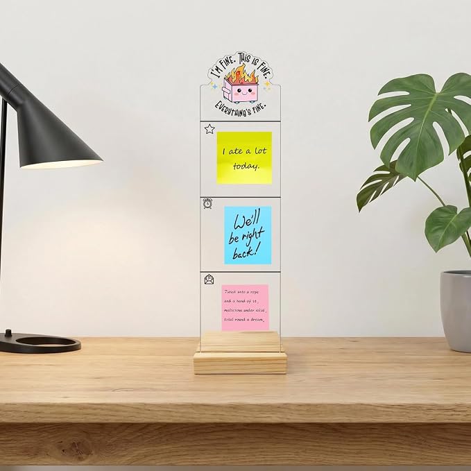 Monitor Memo Board Computer Monitor Memo Board Sticky Note Organizer Everything is Fine Dumpster Fire Acrylic Desk Accessories Removable Wooden Base Set Sticky Notes 100 Sheets 11.8×3.1 inches