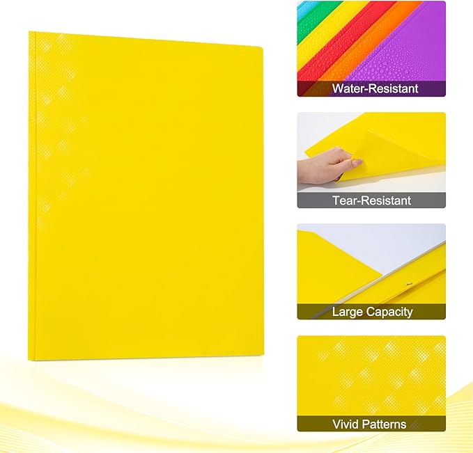 ViVin Plastic Folders with Pockets and Prongs,6 Pack,Heavy Duty 2-Pocket File Folder with 3 Fasteners,Fits Letter Size Paper,for School Home and Office(Bright Yellow)