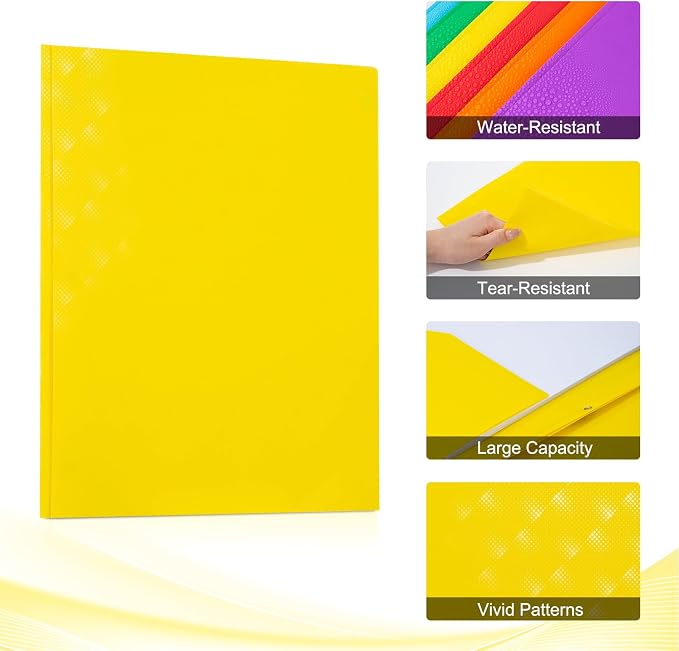 ViVin Plastic Folders with Pockets and Prongs,24 Pack,Heavy Duty 2-Pocket File Folder with 3 Fasteners,Fits Letter Size Paper,for School Home and Office(Bright Yellow)