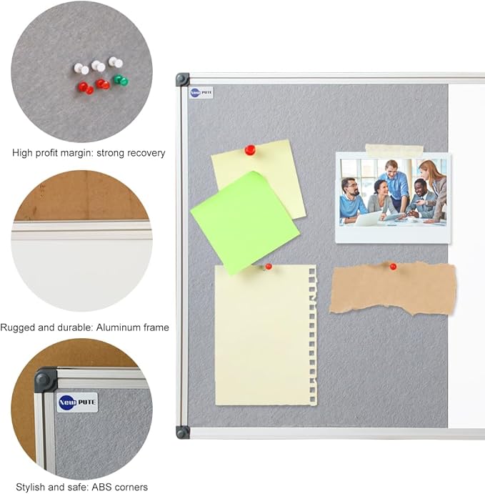 White Board and Cork Board Combo - 24 x 18 Inches Large Dry Erase Whiteboard and Bulletin Board, Magnetic Wall Pin Display Board for Home, Classroom & Office, 18"x24" Grey
