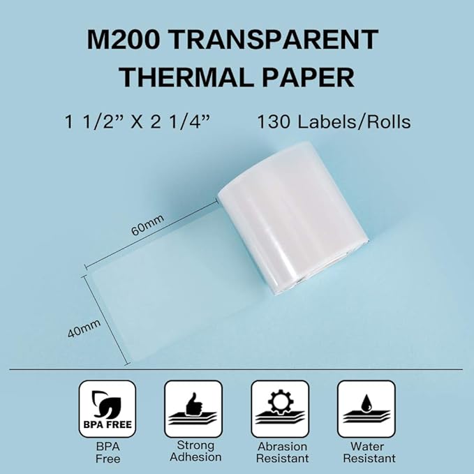 Phomemo Transparent Thermal Labels-3 Roll 390 Labels for M110/M100/M220/M221/M108 Label Printer,1.57"x 2.36" (40mm x 60mm), 130 Labels/Roll, for Barcode/Address/Mailing/Logo/Business/Home Tag