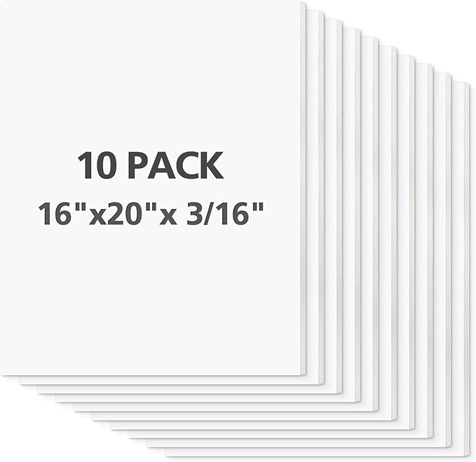 Mat Board Center Premium White Foam Core Board - 16x20 Inches, 3/16" Thick - 10 Pack, Acid-Free - Ideal for Mounting, Crafts, Art, and Presentations