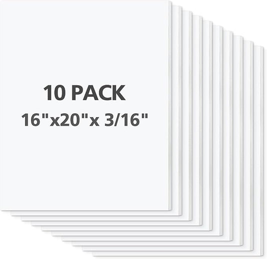 Mat Board Center Premium White Foam Core Board - 16x20 Inches, 3/16" Thick - 10 Pack, Acid-Free - Ideal for Mounting, Crafts, Art, and Presentations