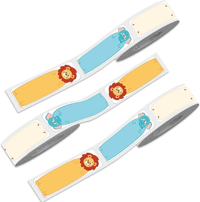 Phomemo D30 3 Roll Adhesive Cute Animals Pattern Label Paper 0.55" X 1.57" (14mm X 40mm) for Labeling Kid Items, for School, Organization, 160 Labels for Each Roll