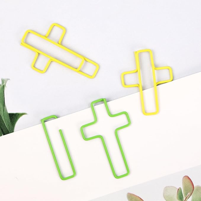 Yuntop 100 Pack Cross Paper Clips, 1.34 x 0.8 Inches, Multicolored, Stainless Steel Bible Study Supplies
