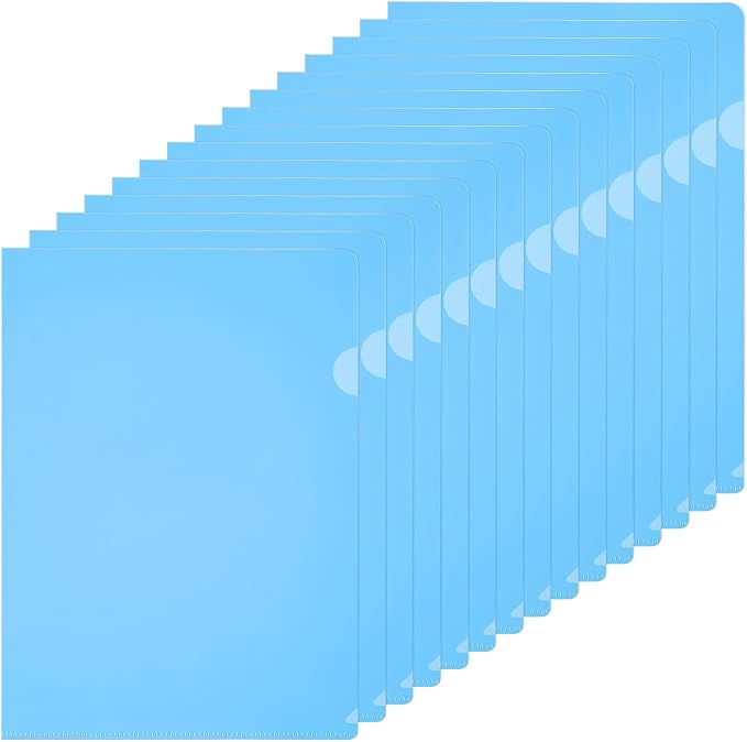PATIKIL A5 Plastic Folders, 15 Pack Clear Folders L Type Project Pockets Paper Document Jacket Sleeves L Shaped Transparent for Documents Plastic Office File, 6.3x8.8in, Blue