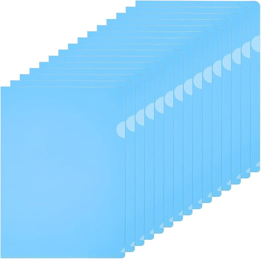 PATIKIL A5 Plastic Folders, 40 Pack Clear Folders L Type Project Pockets Paper Document Jacket Sleeves L Shaped Transparent for Documents Plastic Office File, 6.3x8.8in, Blue