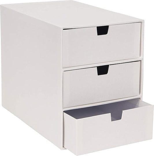 Bigso Box of Sweden Ingrid 3-Drawer Fiberboard Desk Organizer for Office Supplies and Accessories - Stackable Makeup Drawer Organizer - 6.3in x 9.9in x 8.1in - White