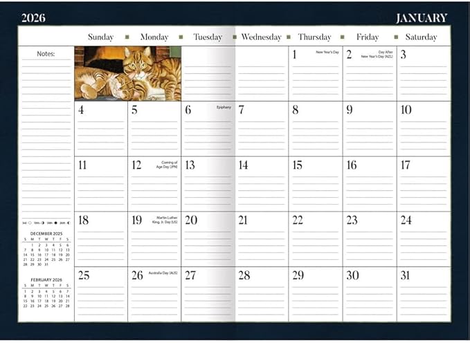Lang American Cat Monthly 2026 Pocket Planner – 13-Month Planner (Jan 2026-Jan 2027) with Monthly Engagement Layout & Lowell Herrero Cat Artwork, 8.5" × 12"