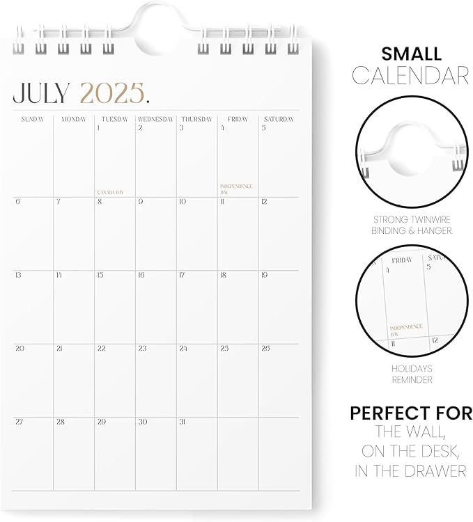 Karto Mini Wall Calendar 2025-2026 - Vertical 6x9 inch July 2025 to December 2026 - Small, Versatile, and Easy Planning with the Aesthetic Desk Monthly Calendar - Boho