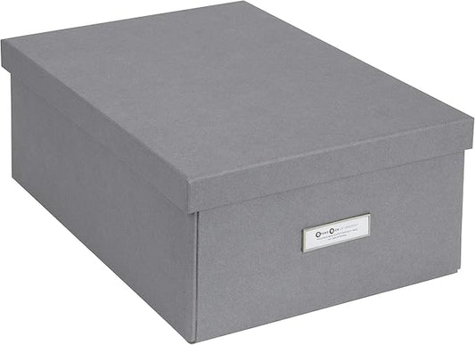 Bigso Box of Sweden Katia Collapsible Storage Box with Labelframe for Easy Identification - Simple Assembly Without Tools - Decorative Storage Boxes with Lids - 11.3in x 15.4in x 6.4in - Grey