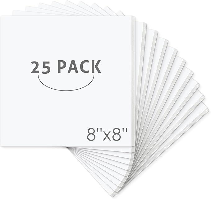 Mat Board Center, Pack of 25 Foam Core Backing Boards 1/8" (8x8, White)