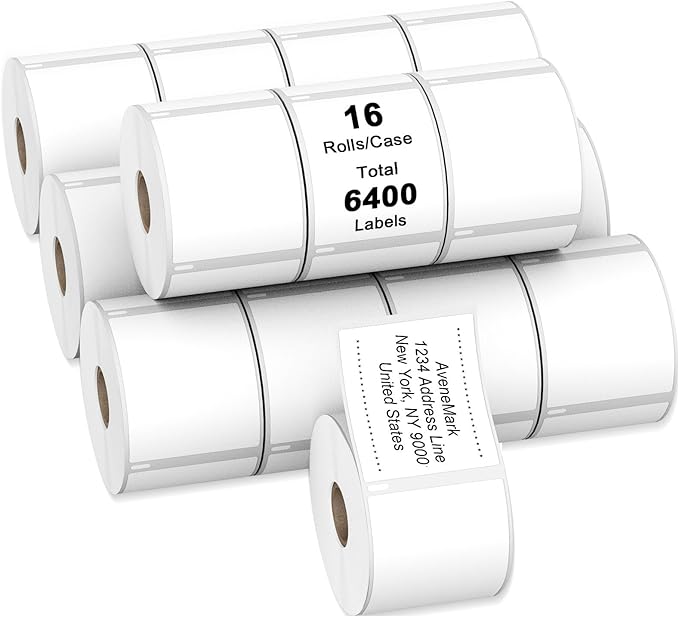 AveneMark 2-1/8" x 2-3/4" Direct Thermal Labels - 16 Rolls, 6400 Labels - Barcode, Address & Postage - DYMO 30258, 4XL, 450 Series, Rollo, Zebra Compatible